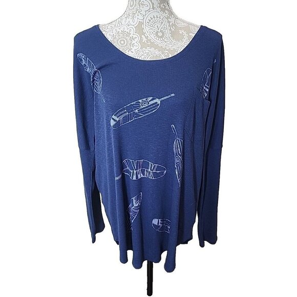 Life is Good Thermal Blue Cotton Feather Print Relaxed Fit Women's XL - Picture 1 of 7